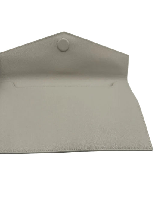 Saint Laurent White & Gold Caviar Leather Flap Logo Envelope Clutch Bag