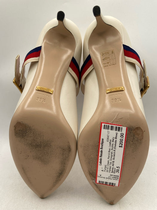 Gucci Shoe Size 39.5 Cream, Red & Blue Leather Pointed Toe Grosgrain Pumps