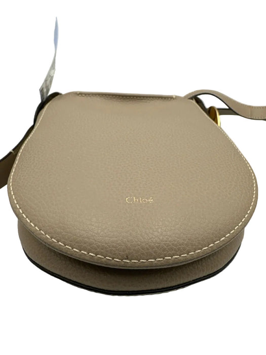 Chloe Taupe Gray Leather Magnetic Closure Grained Gold Hardware Crossbody Bag