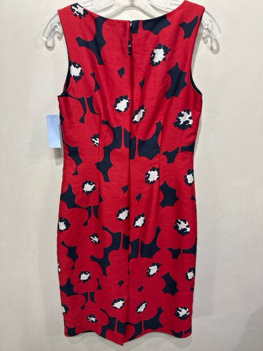 Hobbs Size 6 Red, Navy Blue, White Silk Blend abstract flowers Wide Neck Dress