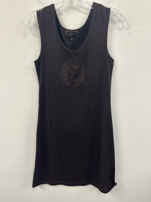 Fendi Size 42 Chocolate Brown Cotton Blend Crew Neck Sleeveless Logo Dress