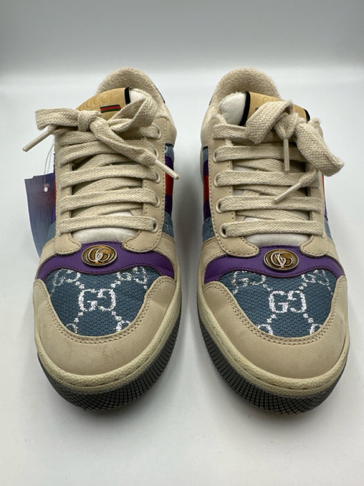 Gucci Shoe Size 37 Cream White, Blue & Purple Leather & Textile Upper Sneakers