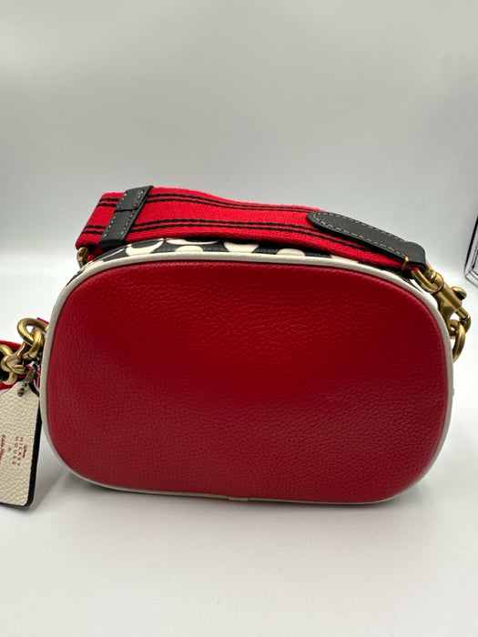Coach x Keith Haring Red, Black & White Leather Graphic Zip Close Crossbody Bag