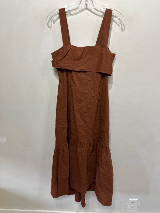 Theory Size S Brown Linen & Viscose Sleeveless Pop Over Ruffle Hem Midi Dress