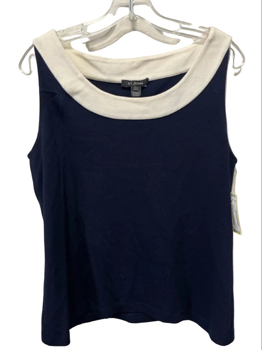 St. John Navy & white Wool Blend Sleeveless Tank Side Zip Jacket Jacket Set