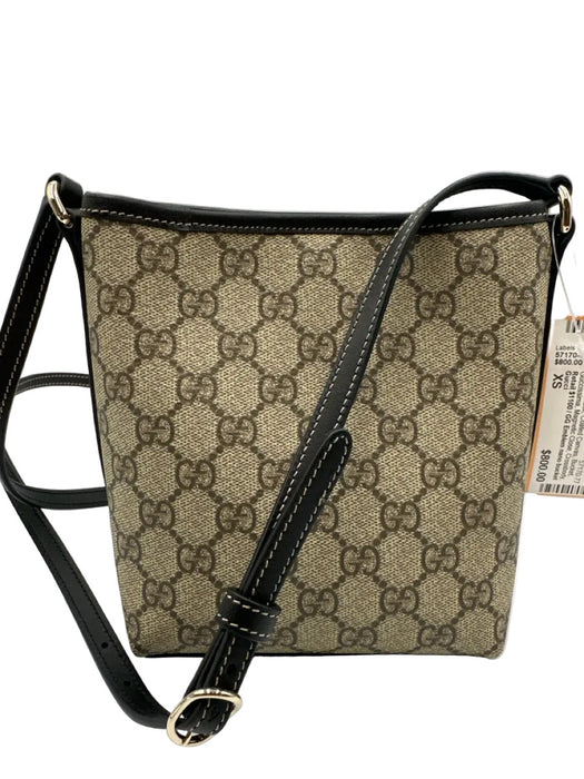 Gucci Beige & Black Coated Canvas Bucket Guccissima Magnetic Close Crossbody Bag