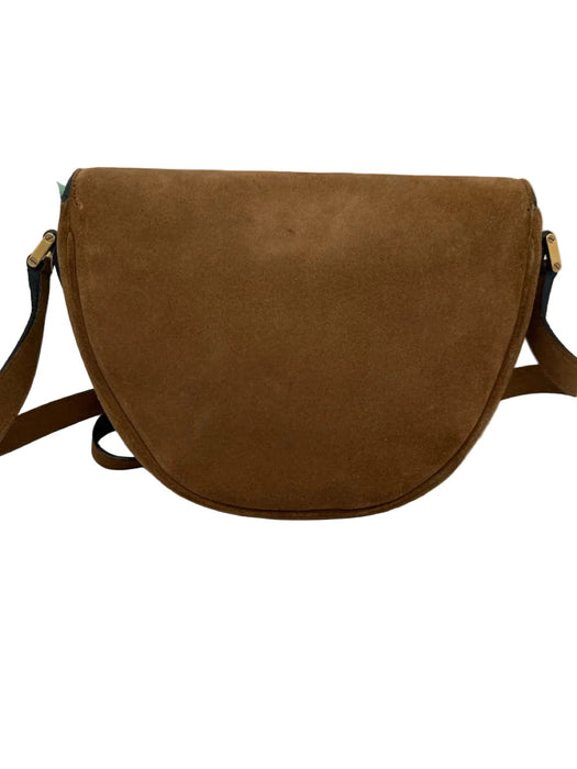Saint Laurent Tan Brown Suede Gold Studs Flap Satchel Crossbody Strap Bag