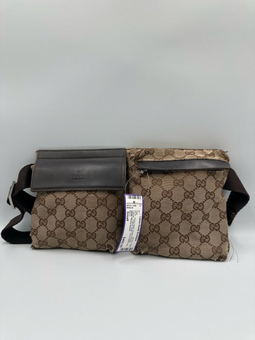 Gucci Brown & Beige Canvas Leather Detail Guccissima Zip Belt Bag Bag