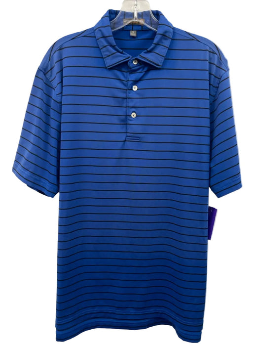 Peter Millar Size M Blue & Black Polyester Striped Polo Men's Short Sleeve