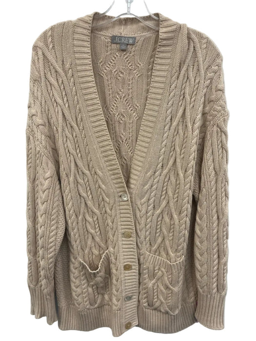 J. Crew Size XL Cream Beige Cotton Cable Knit Button Front V Neck Sweater