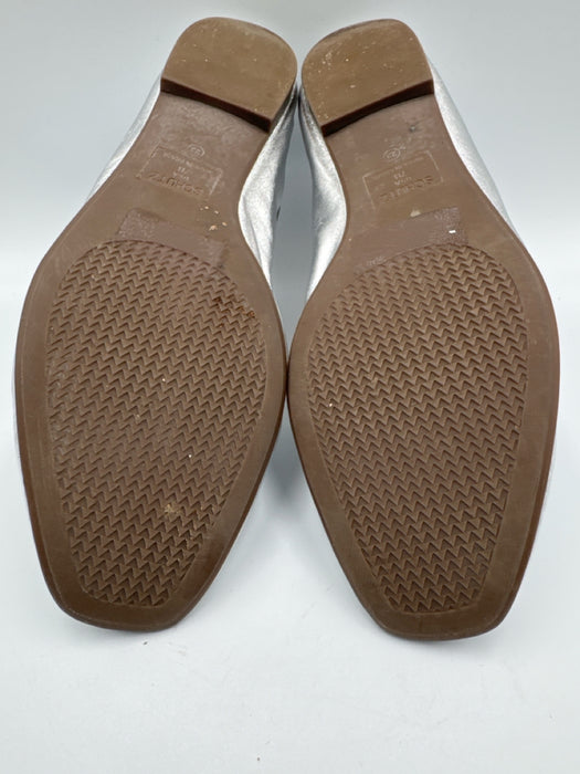Schutz Shoe Size 7 Silver Leather Shiny Bow Detail Detail Flats