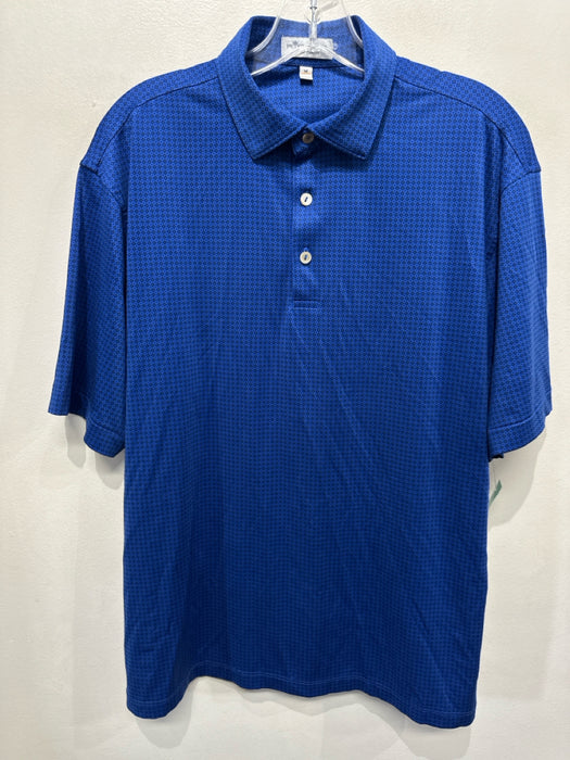Peter Millar Size M Blue & Navy Synthetic Micro Polo Athleisure Short Sleeve