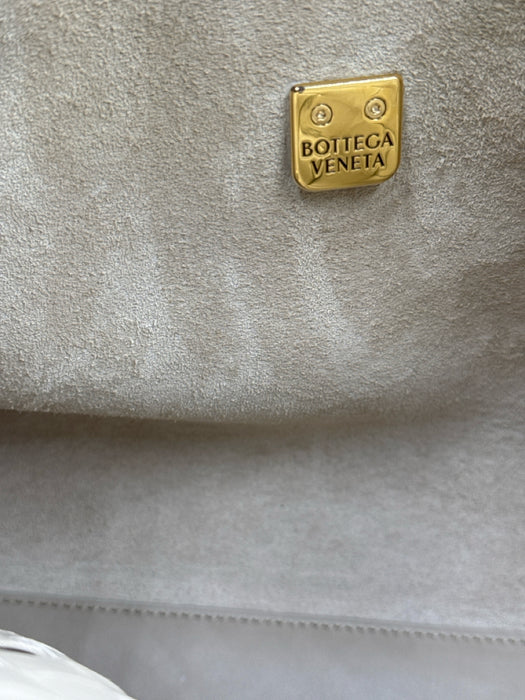 Bottega Veneta Beige Leather Gold Tone Hardware Flap Braided Detail Shoulder Bag