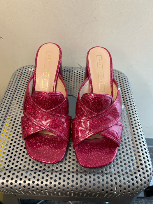 Marc Jacobs Shoe Size 39 Pink Patent Leather Glitter-Embellished Mules Shoes