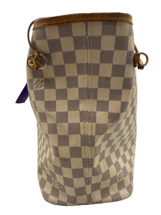 Louis Vuitton Cream, Blue, Brown Coated Canvas Top Handle Checkered Tote Bag
