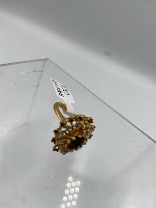 Brown, Clear & Gold 18K HGE Rhinestone Burst Faceted Ring