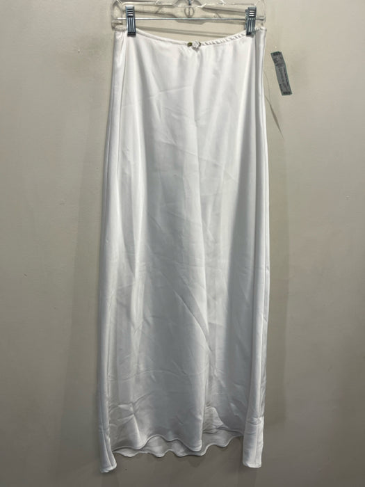 Nia Size S White polyester satin Rosette Applique Stretch Waist Slip Maxi Skirt