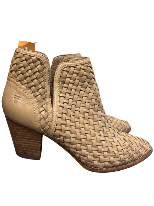 Frye Shoe Size 8 Brown Leather Woven Cut Out Ankle Boot Pointed Toe Boots