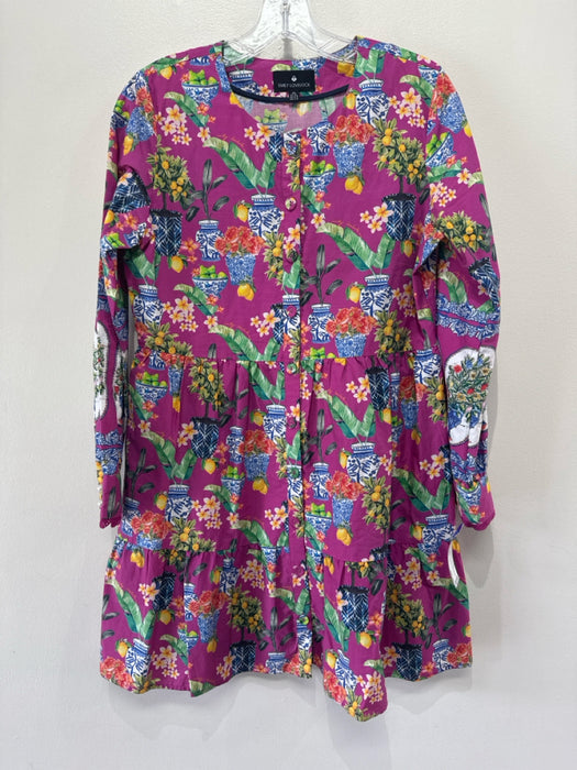 Emily Lovelock Size XS Pink & Multi Cotton Tropical Print Button Front Dress