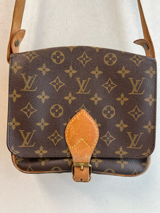 Louis Vuitton Brown Leather Buckle Detail Logo Print Brass Hardware Bag