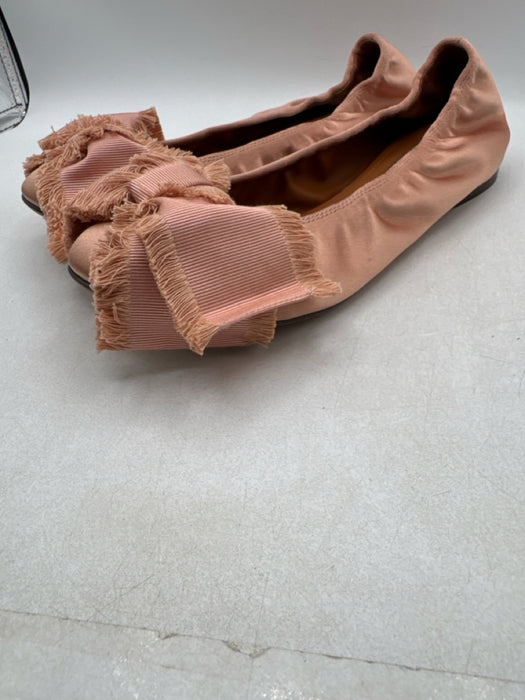 Lanvin Shoe Size 38 Rose Gold Pink Satin Grosgrain Bow Round Toe Ballet Flats