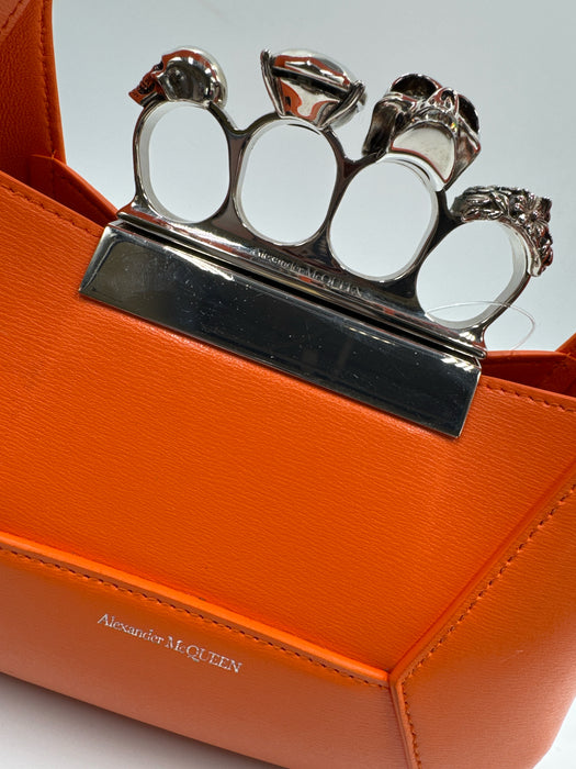 Alexander McQueen Orange & Silver Leather & Metal Knuckle Bar Hobo Skull Bag