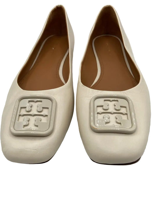 Tory Burch Shoe Size 8 Cream Leather Upper Logo Chisel Toe Flats