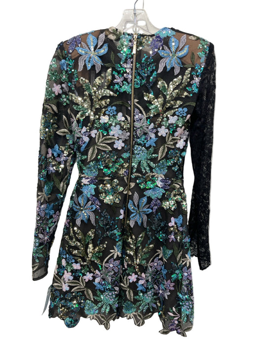 Bronx & Banco Size Small Black, Gold & Blue Polyester Lace Floral Applique Dress