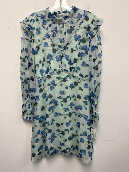 Diane Von Furstenberg Size 0 Sage Green & Blue Silk Long Sleeve Mock Neck Dress