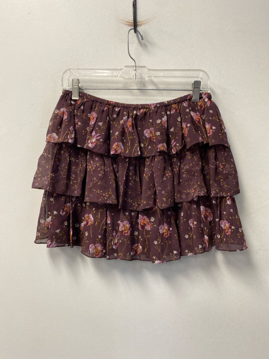 Ulla Johnson Size 4 Brown & Multi Silk Mini Tiered Elastic Waist Skirt