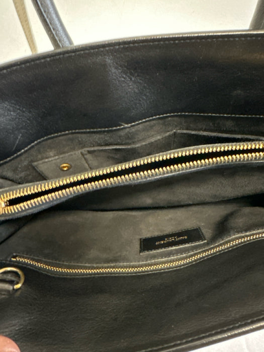 Saint Laurent White & Black Leather Top Handle Color Block Crossbody Strap Bag