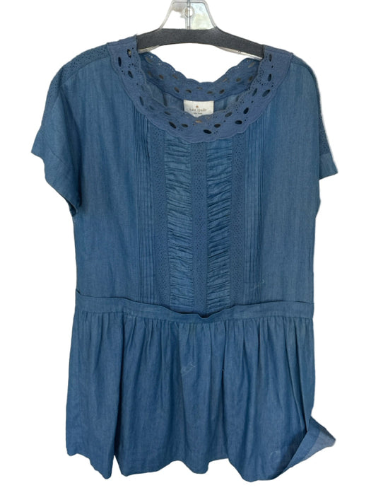 Kate Spade Size 8 Med Dark Wash Cotton Blend Cap Sleeve Lace Detail Dress
