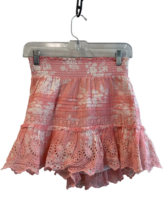 Love Shack Fancy Size S Pink Cotton Lace Hem Elastic Waist Eyelet Detail Skirt