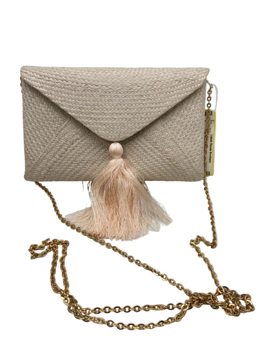 Kayu Beige Straw Woven Crossbody Chain Magnetic Close Bag