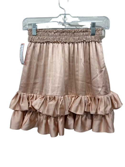 Loveshackfancy Size XS Blush Pink Silk Blend Satin Raw Edge Tiered Ruffle Skirt