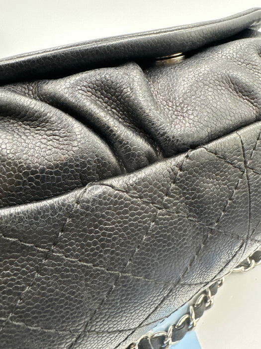 Chanel Black & Silver Caviar Leather Quilted Detail Chain Strap Shoulder Bag Bag