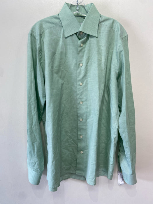Eton Size 17 Green Cotton Button Up Men's Long Sleeve Shirt