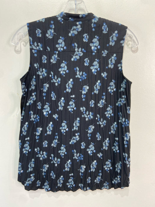 Vince Size XXS Black & Blue Polyester Tank Button Up Pleated Floral Print Top