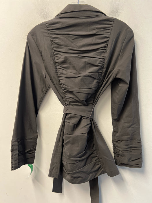 Finley Size XS Dark Brown Cotton Blend Long Sleeve Collared Button Down Long Top