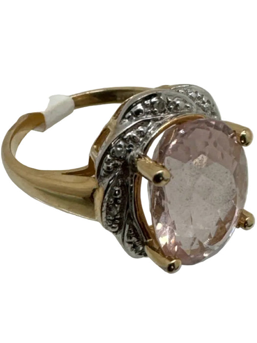 No Brand Light Pink Yellow Gold 14K Pave Diamonds Cocktail Ring
