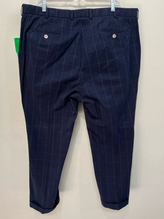 Peter Millar Size 40 Blue & White Cotton Blend Grid Khaki Cuffed Men's Pants