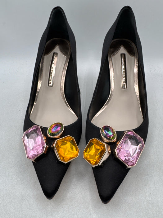 Sophia Webster Shoe Size 38 Black Satin Jeweled Pointed Toe Pumps