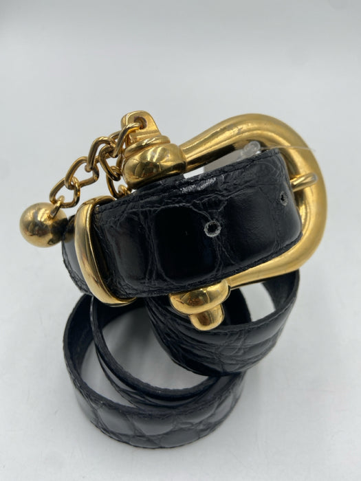 Croute de Cuir Black & Gold Leather Gold hardware Round Buckle Dangle Belts
