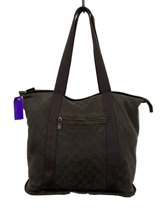 Gucci Dark Brown Cotton Canvas Guccissima Zip Top Two Handle Tote Bag