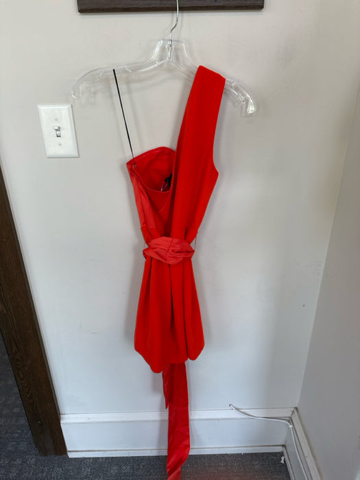NBD Size Small Red Polyester Blend One Shoulder Sweetheart Mini Belt Dress