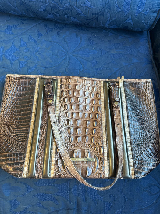 Brahmin Brown Leather Croc Embossed Top Handles Tassel Zip Close Bag