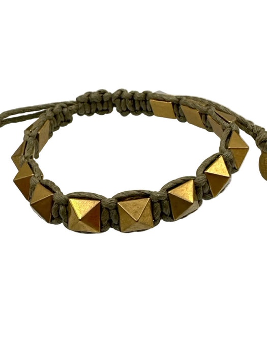 Valentino Sage green Hemp Gold Studs Adjustable Bracelet