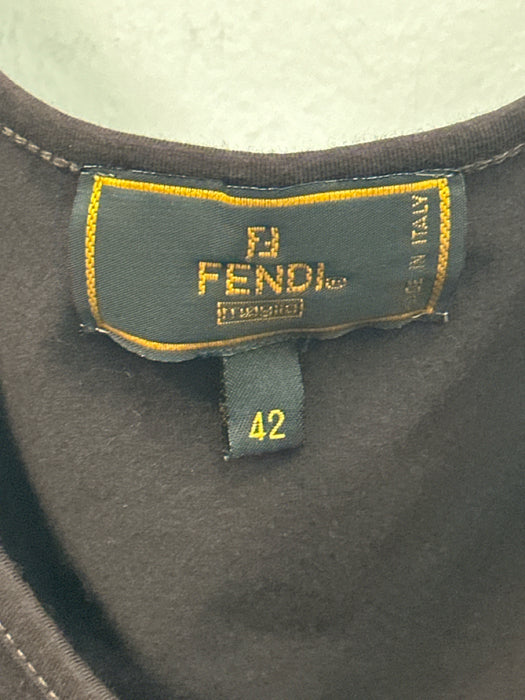 Fendi Size 42 Chocolate Brown Cotton Blend Crew Neck Sleeveless Logo Dress