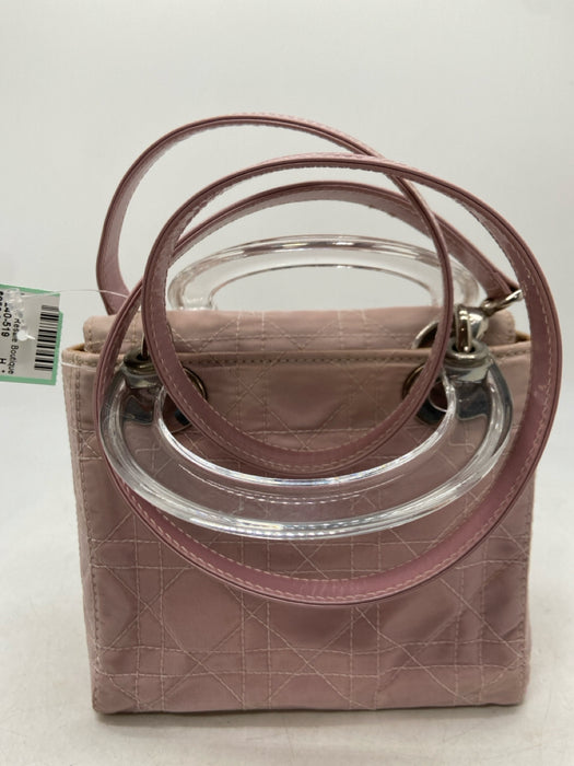 Christian Dior Mauve Pink Nylon Clear Handles Quilted Top Flap Bag