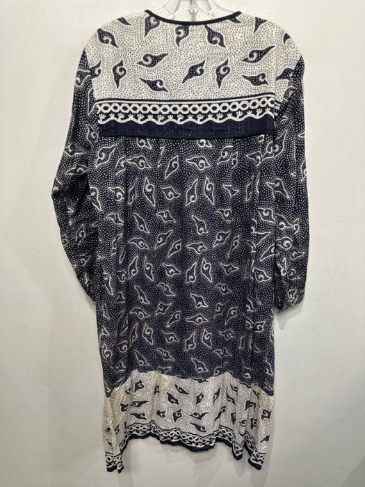 Matta Size M Navy & Multi Cotton Tie Front Long Sleeve Printed Dress